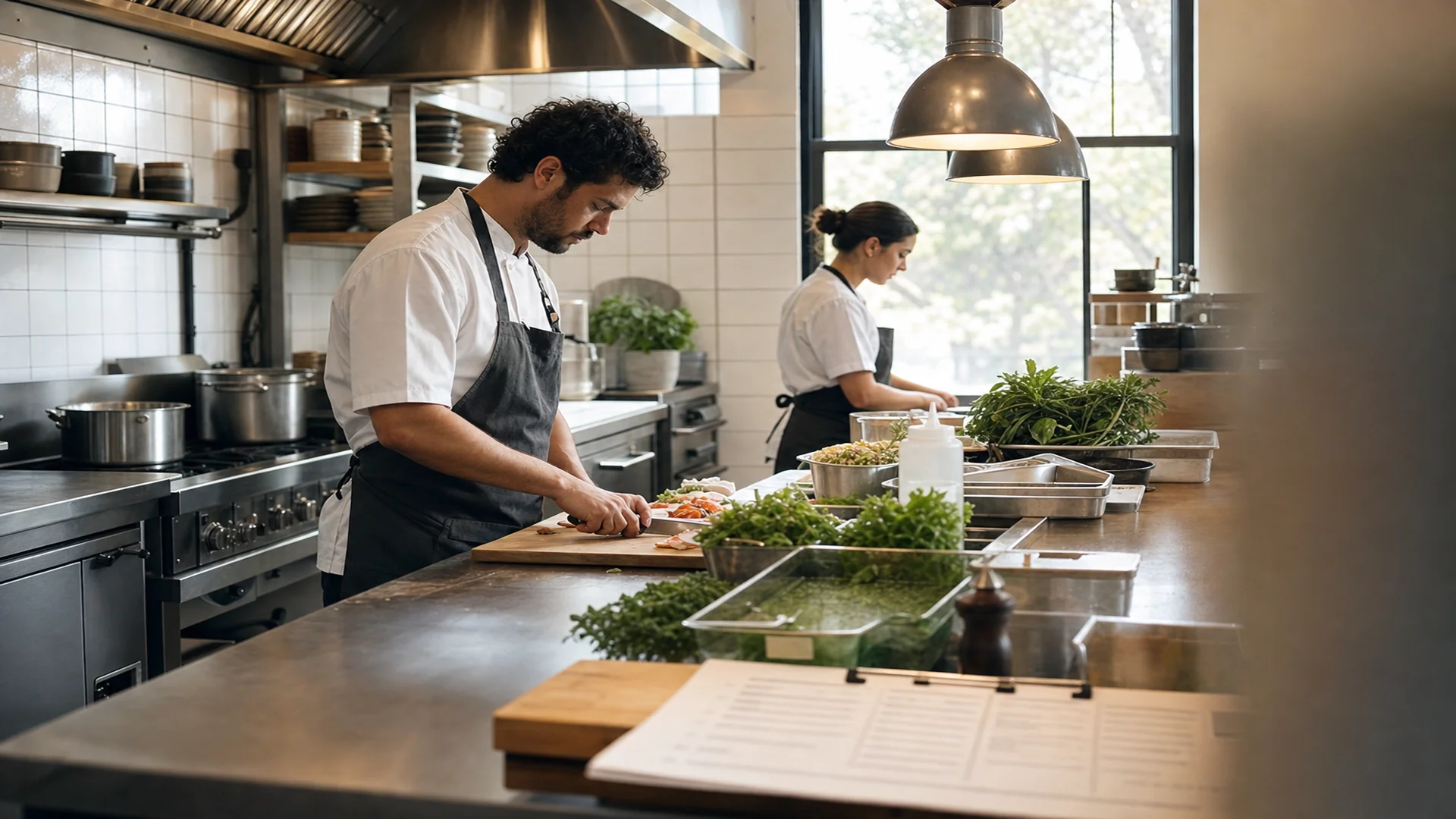 Kitchen line visual supporting online menu structure and guest-facing menu UX