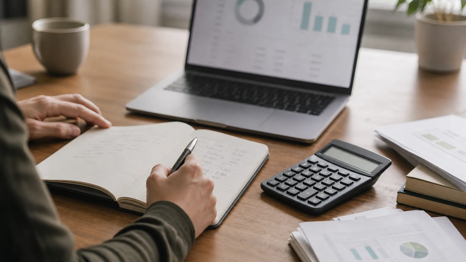 Budget planning notebook and laptop on a desk for Qatar business setup costs